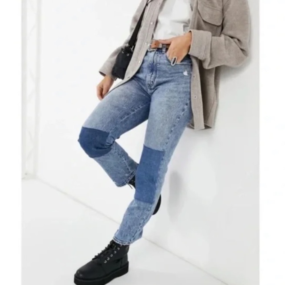 High Rise Ankle Patch Jeans